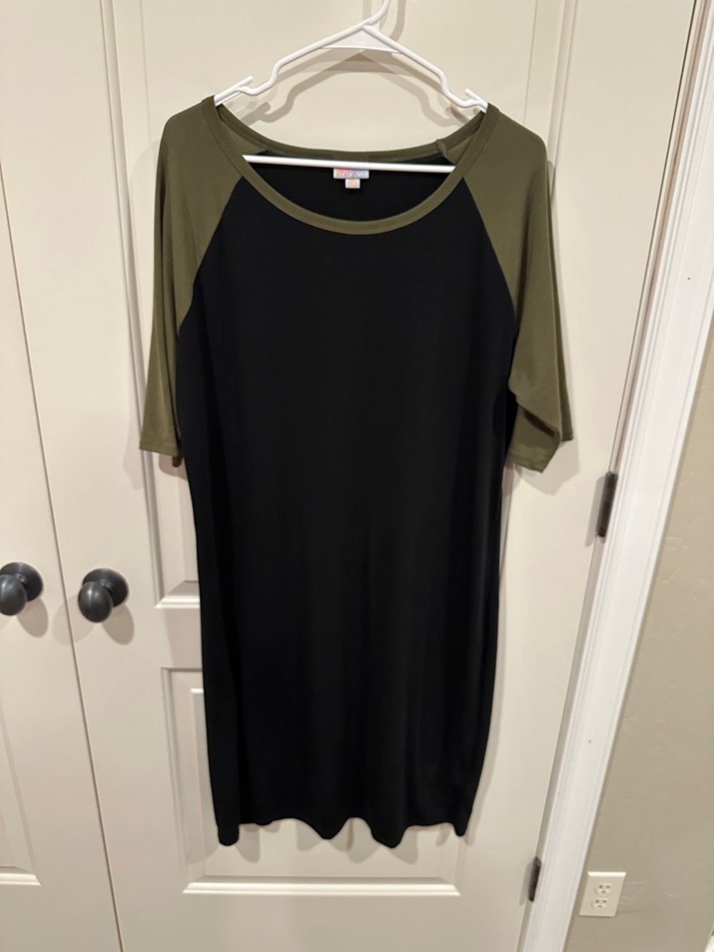LuLaRoe Black Tee Dress with Olive Trim